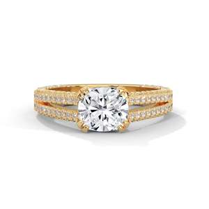 Cushion Cut Lab Grown Diamond Engagement <b>Ring</b> 2.00 Ctw <b>Split</b> Shank Cathedral Style - Product Image 1