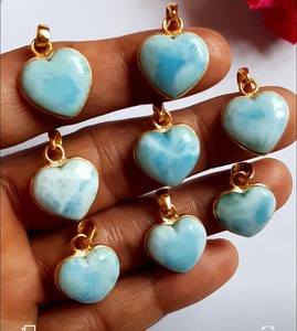 Latest Arrival Larimar Heart Shape Gemstone Pendant 15 mm in Size Silver Gold Plated With Two Micron Pendant Bezel Setting <b>Gift</b> - Product Image 1
