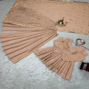 Elegant Tabby Organza Plazo Suit Set with Mukesh Work Full-Stitched Design with Matching Dupatta and Extra Sleeves Attached - Product Image 4