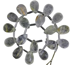 ลูกแพร์รูปร่างด้านหลังขัดทองธรรมชาติ Rutile พลอยไม่ผ่านการบำบัดทำมือหยาบเครื่องประดับขายส่ง - Product Image 1