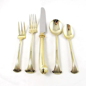 Juego de 5 cubiertos de acero inoxidable, utensilios de cocina ideales para regalo de mesa, uso doméstico, cubiertos chapados en Color dorado, mango de último diseño - Product Image 1