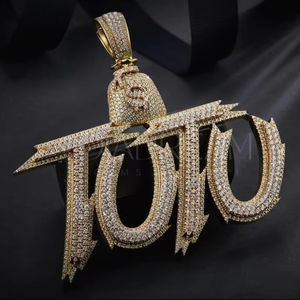 Nuevo Colgante de Plata de Ley 925 Chapado en Oro con Letras y Diamantes de Moissanita para Hombre, Estilo Hip Hop, para Boda - Product Image 1