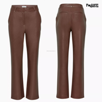 Jeans de Cuero para Mujer, Nueva Tendencia, Cintura Media, Pierna Recta, Color Marrón, Estilo Vintage, Casual, Bordado, Ecológico, Impermeable 2024