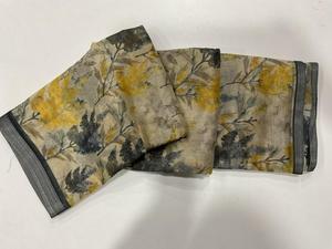 Prix imbattable pour une belle fleur imprimé lin noir sari avec chemisier fantaisie ethnique classicparty mariage festival porter des femmes - Product Image 2