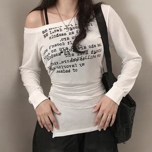 2025 otoño nueva moda Casual Color sólido hombro oblicuo manga larga Camiseta Streetwear Slim Fit Lazy Shirt - Product Image 4