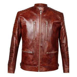 Brown Genuine <b>Leather</b> <b>Men's</b> Waterproof Zip-Up Bomber <b>Jacket</b> Biker Coat Windproof Breathable Casual Winter Customized Comfortable - Product Image 1