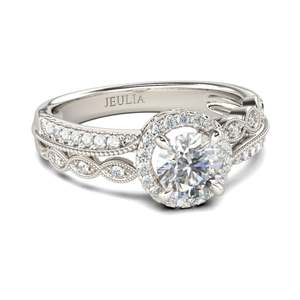 Jeulia Beaded Halo Round Cut Rhodium Plated Sterling Silver Couple Ring - Product Image 2