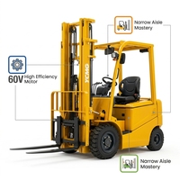 Chariot élévateur électrique compact 1,5 tonne certifié CE, batterie lithium 48V, moteur AC, pour entrepôt intérieur, contrepoids