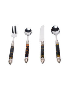 Ensemble de couverts de luxe moderne avec poignées en acier inoxydable miroir et en résine, parfait pour les mariages, les repas et la vaisselle élégante - Product Image 6