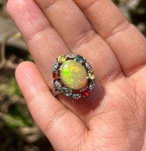 Anillo de Cóctel Minimalista de Plata de Ley 925 con Ópalo Etíope Natural, Zafiro Multicolor y Diamante, Chapado en Rodio, para Aniversario o Fiesta - Product Image 4