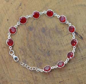 Red Ruby 925 <b>Sterling</b> <b>Silver</b> Faceted Gemstone Adjustable <b>Bracelet</b> 11 Stone Handmade Jewelry Women Gift - Product Image 5