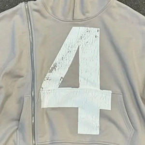 2025 High Quality Customized Side Zipper <b>Zip</b> up Vintage Washed Screen Printed Loose Boxy Oversized Zipper <b>Pocket</b> Man <b>Hoodie</b> - Product Image 3