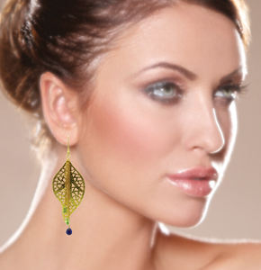 Colgante Plata de Ley 925 chapado en oro cianita peridoto piedras preciosas señoras desgaste hoja flecos cadena pendientes - Product Image 3