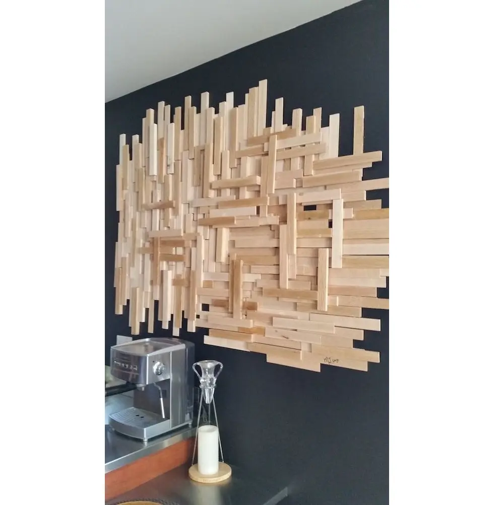 Tiras de madera de pino con acabado natural, arte de pared, pintura 3D, arte de pared para decoración, fácil de montar, colgante de pared de madera para el hogar