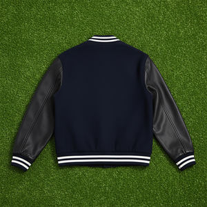 Veste universitaire d'hiver pour homme en laine 100% sur mesure, à capuche longue et unie, avec manches effet cuir, boutonnée, service OEM - Product Image 2