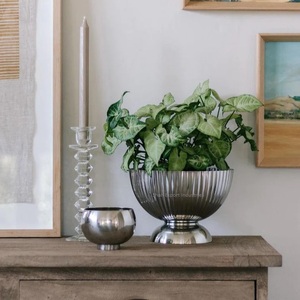 Vajilla decorativa color plateado cuencos de flores de Metal para el hogar sala de estar decoración centros de mesa floreros - Product Image 1