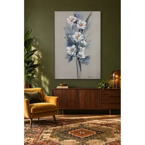 กล้วยไม้สีขาวฟิดาบนพื้นหลังสีเทาพิมพ์บนผ้าใบ - Product Image 1