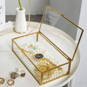 Wholesale Modern Brass Clear <b>Glass</b> High Quality Customizable Jewelry <b>Box</b> Golden Metal Keepsake Organizer Latching Lid Home Decor - Product Image 2