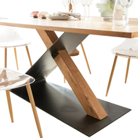 Table à manger moderne en bois d'acacia massif foncé, fabriquée à la main, avec pieds en métal noir, design personnalisé, 200 cm de large, pour la maison et l'hôtel