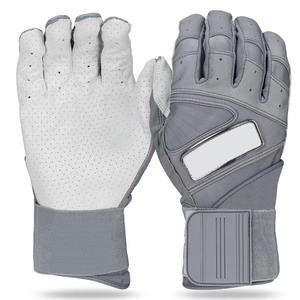 Gants de bating de baseball de couleur grise et blanche personnalisés Gants de frappeur de baseball en cuir antidérapants à longue manchette - Product Image 1