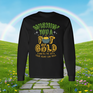 Irish Celebration Pot of Gold Long Sleeve T-Shirt for Adults Unisex Crew Neck Cotton <b>Festival</b> <b>Top</b> Silk Screen Print - Product Image 3