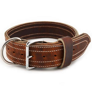 Collar de piel auténtica para perro, de lujo, de color negro, marrón o tostado, doble cosido, de grano completo, resistente - Product Image 5