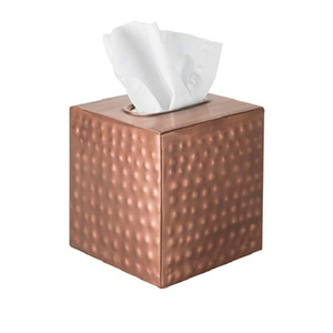 Servilletero de cobre martillado cuadrado Vintage elegante caja de pañuelos para decoración clásica del hogar y vajilla elegante - Product Image 1