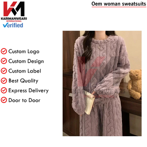 Pyjama en velours corail pour femmes, combinaison en polaire chaude, ensembles de pyjama en peluche, combinaison de loisirs épaisse et rembourrée, survêtement d'automne et d'hiver - Product Image 6