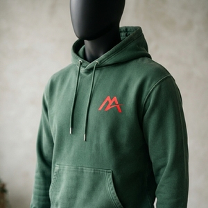 Mayra Men Dark Green Washed Pullover <b>Hoodie</b> <b>Red</b> Logo Fleece Sweatshirt Streetwear Casual Hooded Top Custom Wholesale OEM Apparel - Product Image 4
