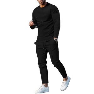 Ensemble de vestes gaufrées de printemps et d'automne pour hommes, veste zippée à revers de couleur unie, pantalon décontracté et confortable pour hommes - Product Image 3