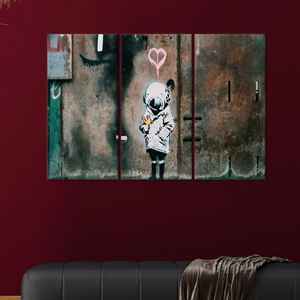Banksy Fille avec oiseau : Art mural abstrait sur toile, lot de 3 toiles - Product Image 1
