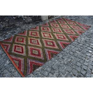 Alfombra Turca Kilim Roja Ecológica Tradicional de 5.2x10.4 pies, Alfombra Grande de Tejido Plano con Respaldo de Látex y Lana, Diseño de Patchwork para Comedor, Alfombra de 9x12 - Product Image 3