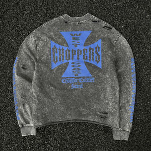 เสื้อสเวตเตอร์คอกลมสำหรับผู้ชาย, เสื้อสเวตเชิ้ตคอกลมโอเวอร์ไซส์เปิดไหล่ผ้าฝ้าย100% แนววินเทจซักได้ Y2K - Product Image 2