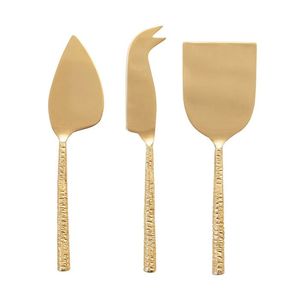 Juego de cuchillos para queso Manual Premium, mangos de madera lisos, cuchillas con acabado dorado, Apto para lavavajillas, diseño moderno para comedor decorativo - Product Image 2