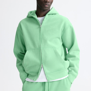 เสื้อฮู้ดสีเขียวอ่อนแบบซิป มีกระเป๋าจิงโจ้ ผ้าฟลีซเนื้อนุ่ม ทรงหลวม สไตล์ลำลอง สตรีทแวร์ ใส่เป็นเลเยอร์ได้ ใส่ได้ทั้งชายและหญิง สวมใส่สบาย ซิปยาวเต็มตัว - Product Image 1