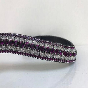 5 filas de cristales púrpura y transparentes, cristales de imitación hechos a medida, negro o marrón, cuero inglés, banda para cejas de caballo, hecho en la India - Product Image 6