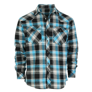 Chemise en flanelle de moto occidentale à carreaux turquoise noir et blanc pour hommes - Product Image 1