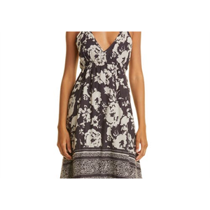 Abito lungo da donna Ba Sh taglie forti in cotone floreale color carbone, con scollo all'americana, traspirante, per il tempo libero, con cerniera, drappeggiato, lavorato all'uncinetto, con dettagli a rombi - Product Image 5