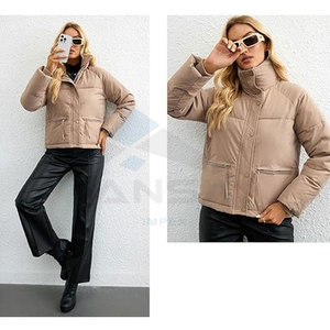 Chaqueta Corta Acolchada para Mujer, Abrigo Acolchado de Invierno con Cuello Alto, Ropa de Abrigo Cálida y Moderna, Color Caqui Oscuro - Product Image 2