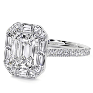 Anillo de diamante de moissanita redondo y Esmeralda en oro blanco, joyería con ajuste de punta, anillo de diamante de compromiso para mujer - Product Image 6