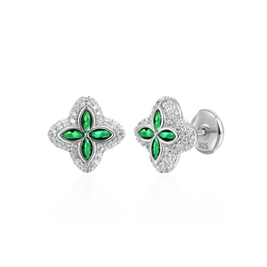SHREYA DIAM Flower Shape 925 <b>Silver</b> <b>Stud</b> Earrings with Moissanite <b>Silver</b> Plated Women's Classic Party Jewelry Gift - Product Image 1