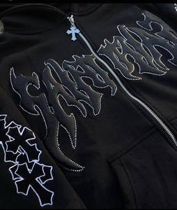 Nuevo estilo, chándal de calidad Premium para hombre, pantalones de chándal acampanados y conjuntos de Sudadera con capucha, chándal Unisex con estampado de diamantes de imitación y cremallera, sudaderas con capucha - Product Image 3