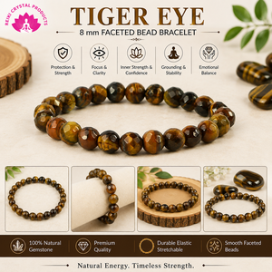 Pulsera de cuentas facetadas de ojo de tigre natural de 8 mm para la confianza, el coraje, la concentración y la energía positiva - Product Image 3