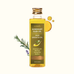 Huile Capillaire Bio au Romarin Auravedic, Végane, Infusée aux Herbes, Hydratante et Nourrissante pour Cheveux Abîmés, Anti-Chute, en Flacon - Product Image 1