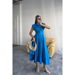 Robe décontractée en lin jacquard avec fente avant et poches - Saks - Product Image 2