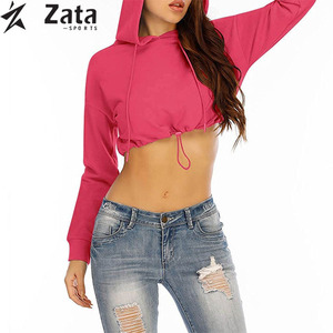 Haut court à capuche en coton tricoté personnalisé OEM pour femme, doublure écologique, coupe décontractée oversize, logo frontal, manches tombantes, collection automne - Product Image 1
