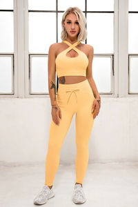 Outfit Flared <b>Legging</b> Two Pieces Yoga SetOutfit Women One Shoulder <b>Bra</b> Wave Sportswear Workout Fitness Women <b>Sport</b> <b>Set</b> - Product Image 2