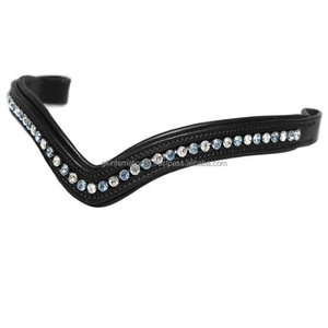 Banda acolchada para cejas en forma de V hecha a medida para caballo con cristales multicolores banda decorativa para cejas de caballo de cuero con canal vacío - Product Image 1