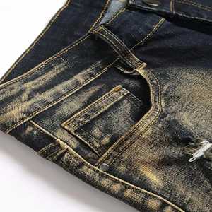 กางเกงขาสั้นผ้าเดนิมผ้าฝ้ายฟอกสีเข้มสำหรับผู้ชายแฟชั่นวินเทจสำหรับฤดูร้อน - Product Image 4