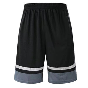 Shorts de sport de basket-ball noirs personnalisés pour hommes, respirants, avec panneaux latéraux gris et technique d'impression de poche - Product Image 2